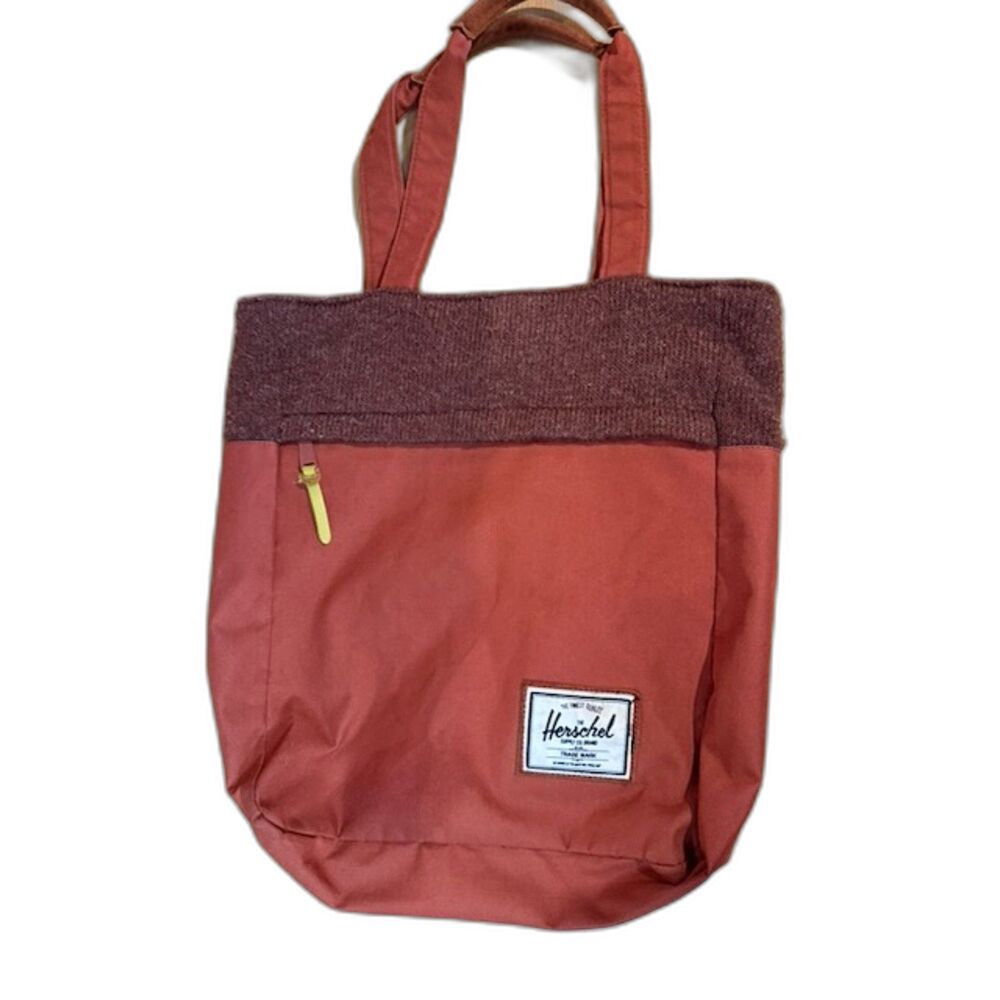 Herschel Knitted Collection Tote Bag Rust Brown Shoulder Bag Striped Lining